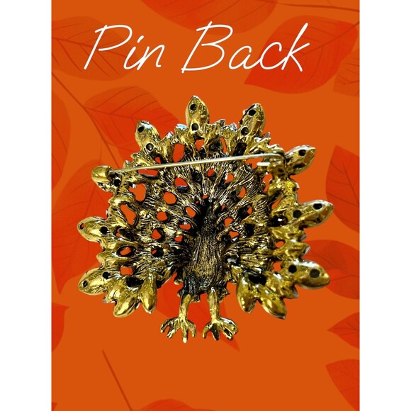 Turkey Brooch Pin in Gold - Elegant Rhinestone Detail - Picture 2 of 4